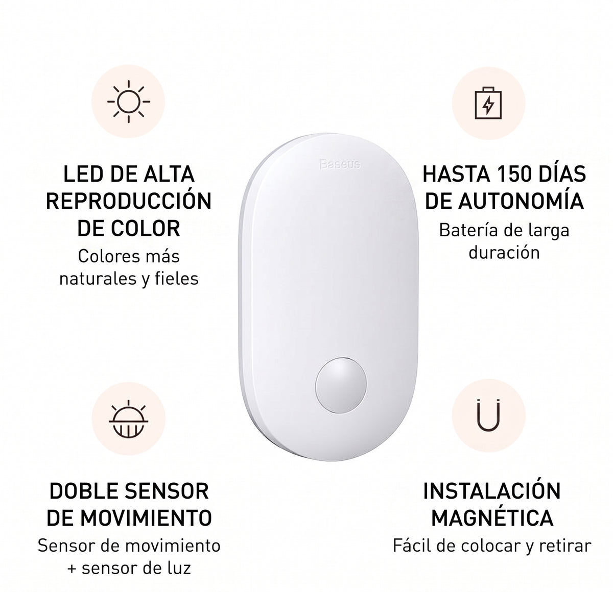 LED de alta reproducción de color, hasta 150 días de autonomía, doble sensor de movimiento, instalación magnética